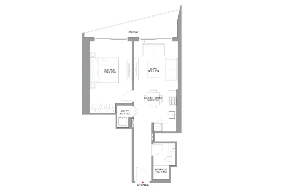 1 BR Floor Plan 2